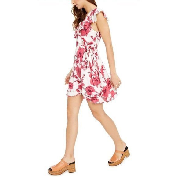 Free People Ruffle Wrap Floral Print Mini Flutter V-neck Dress Size XS - Picture 2 of 13